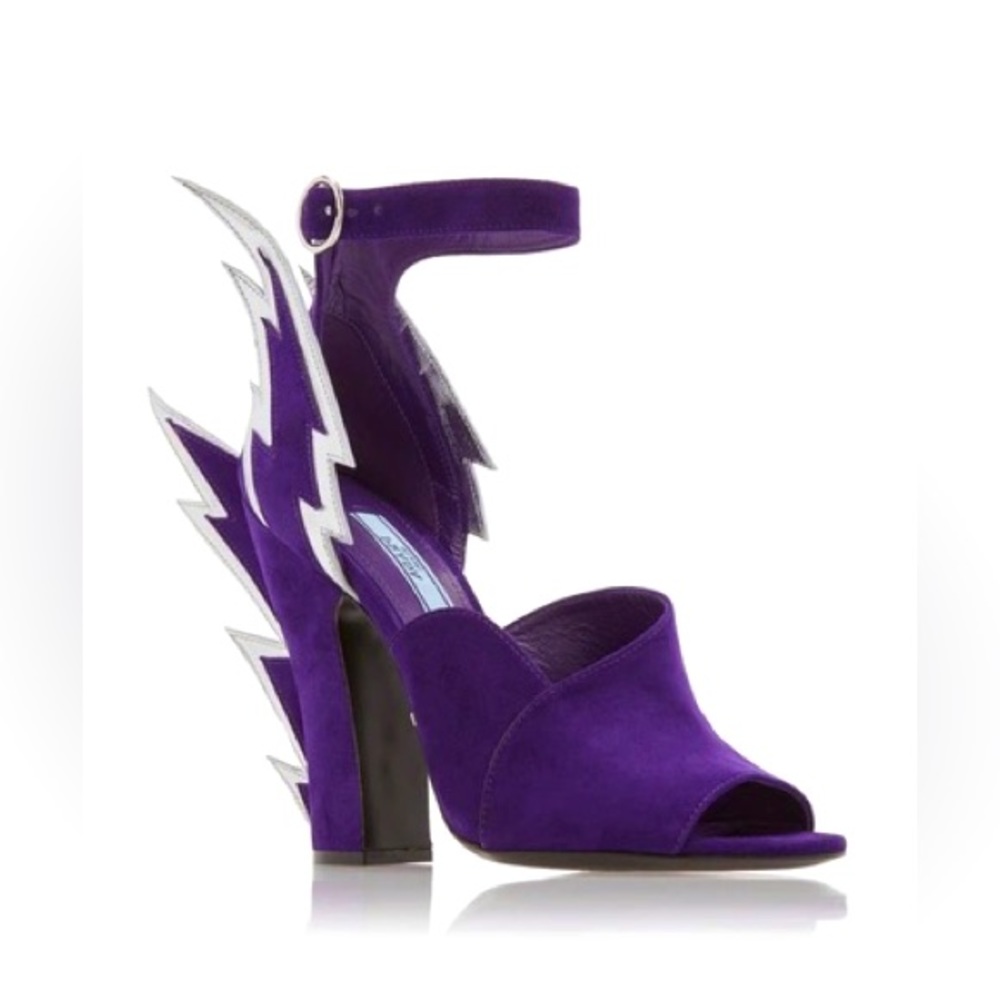 Prada Thunderbolt Lightning Purple Suede Embellished Pump sz 38.5 NIB $1190.00